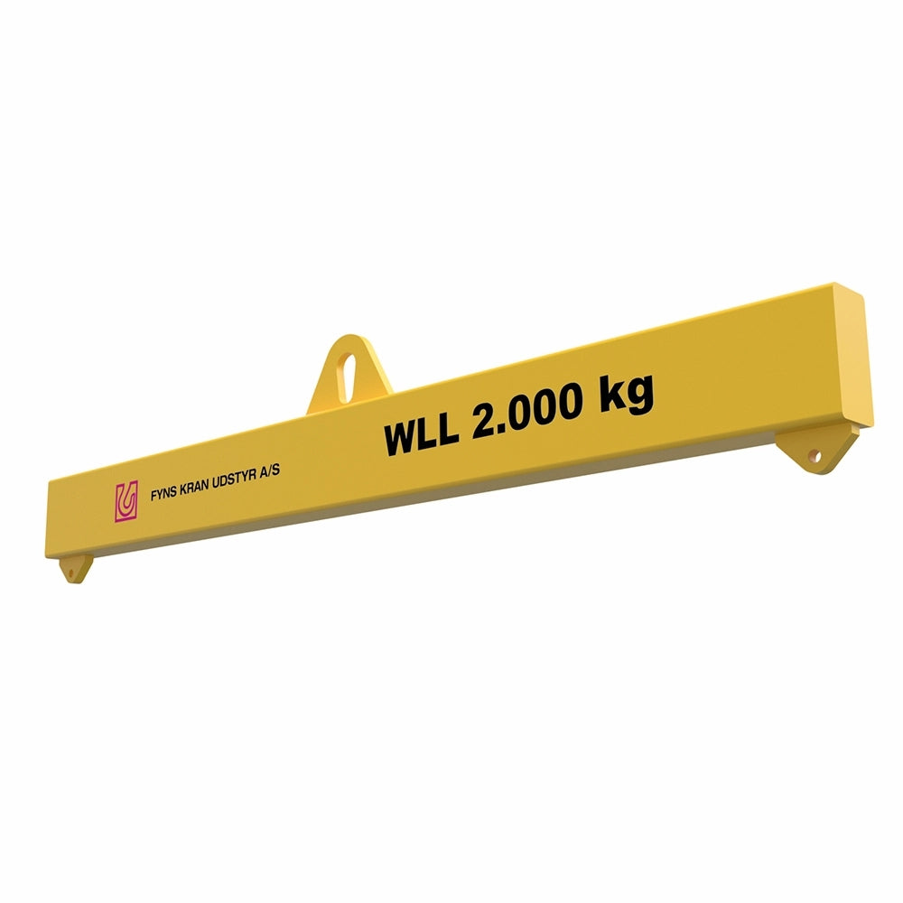 Gul løfteåg med teksten "WLL 2.000 kg" og logo fra FYNS KRAN UDSTYR A/S.