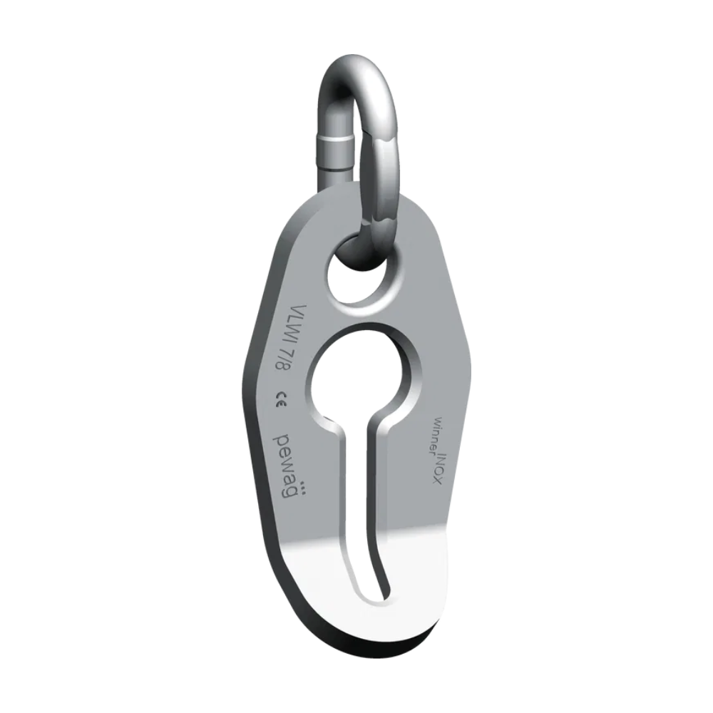 Metal kædeopkorter med to åbninger og teksten "VLWI 7/8", "winner INOX", "pewag".