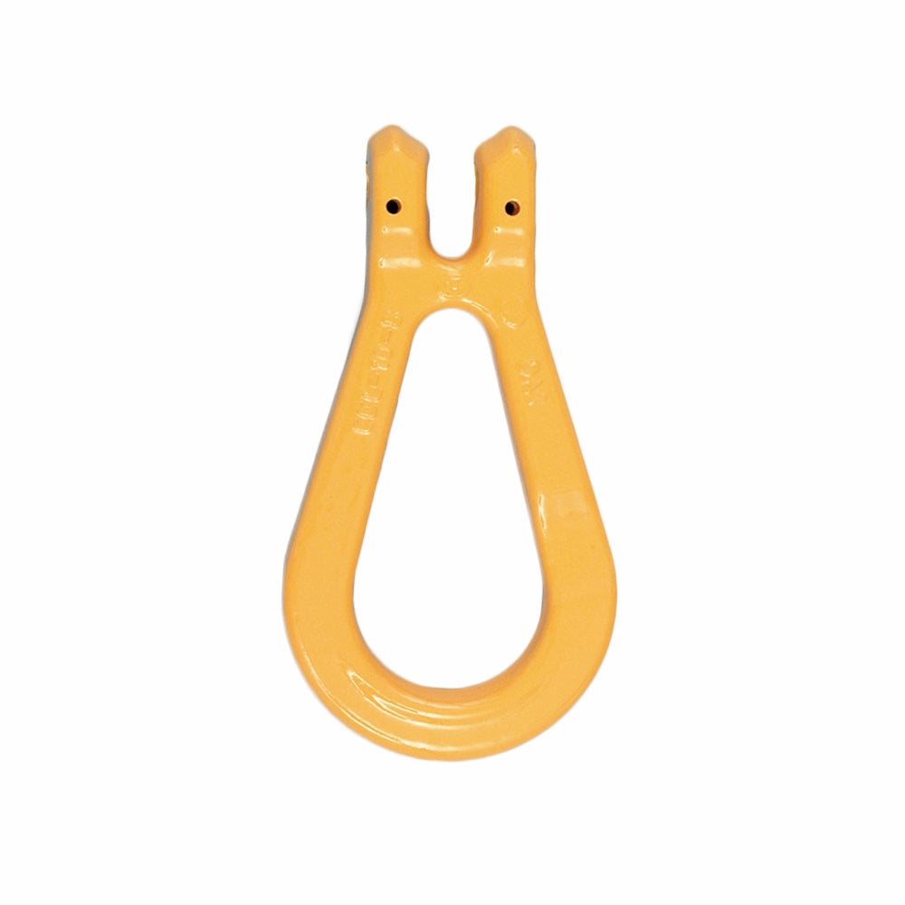 Gul, dråbeformet Gunnebo Løfteøje CEL 10-8 med to huller i toppen til fastgørelse.