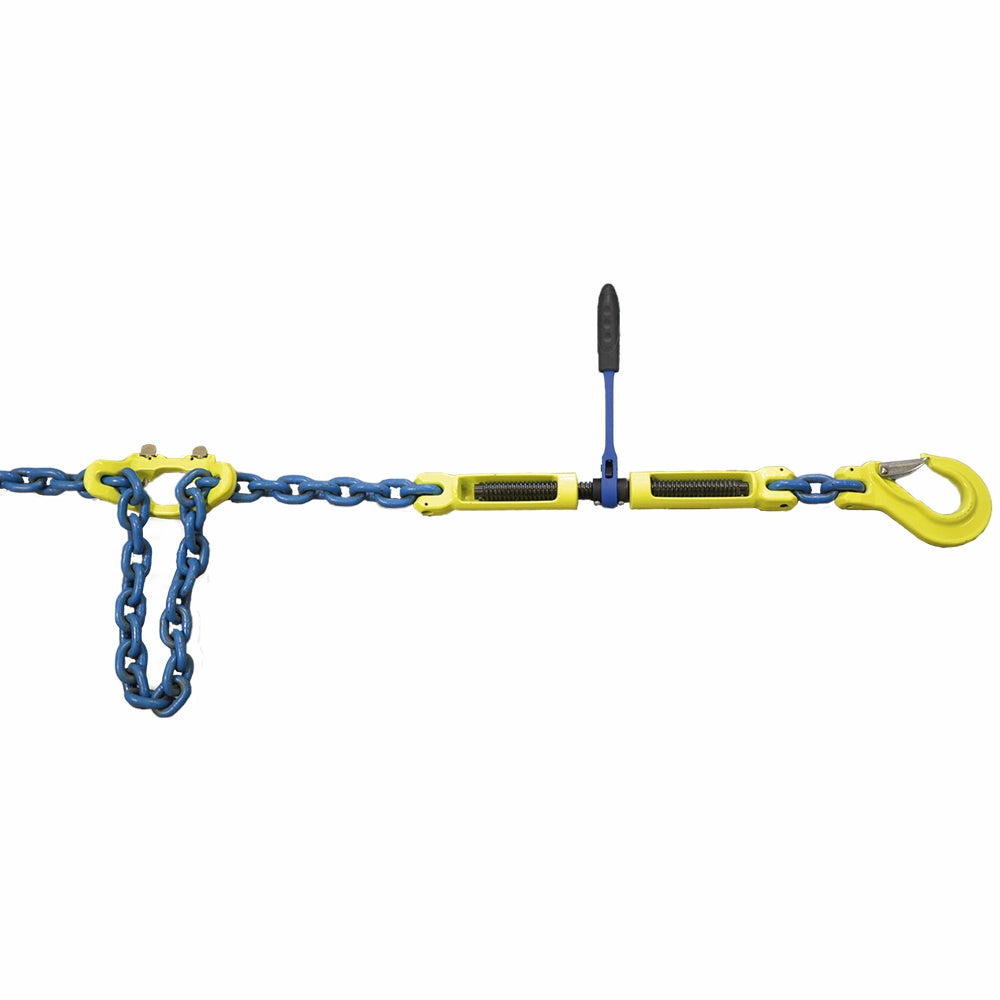 Gul GrabiQ kædestrammer med integrerede kroge og blå kæde, type GT-10, 10mm.