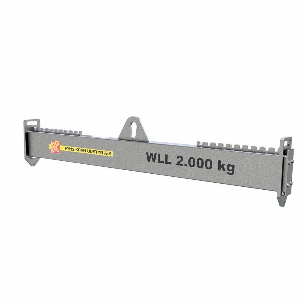 Løfteåg type S11 med WLL 2.000 kg, Fyns Kran Udstyr A/S logo, grå farve.