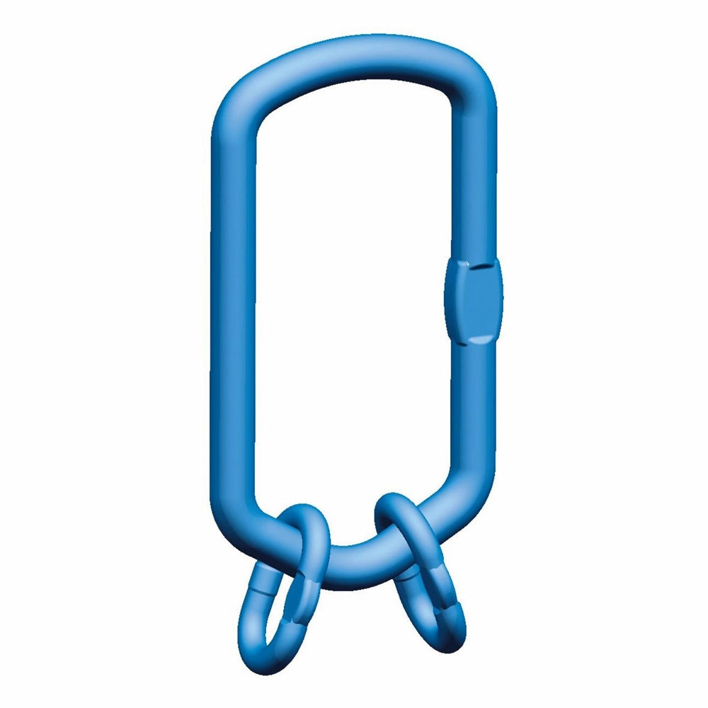 Blå, rektangulær ring med to mindre, runde ringe fastgjort nederst.