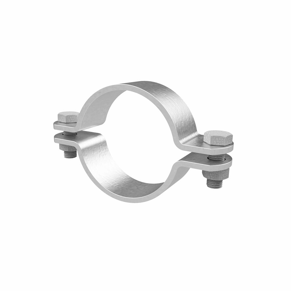 Metalspændebånd med to halv-cirkler og bolte, glat overflade, 59mm bred.