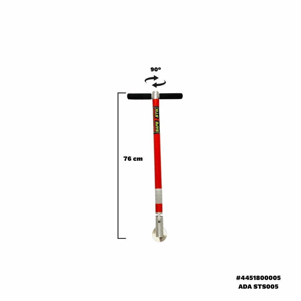 Langt værktøj med sort roterende håndtag, 76 cm, og metalbundkomponent.