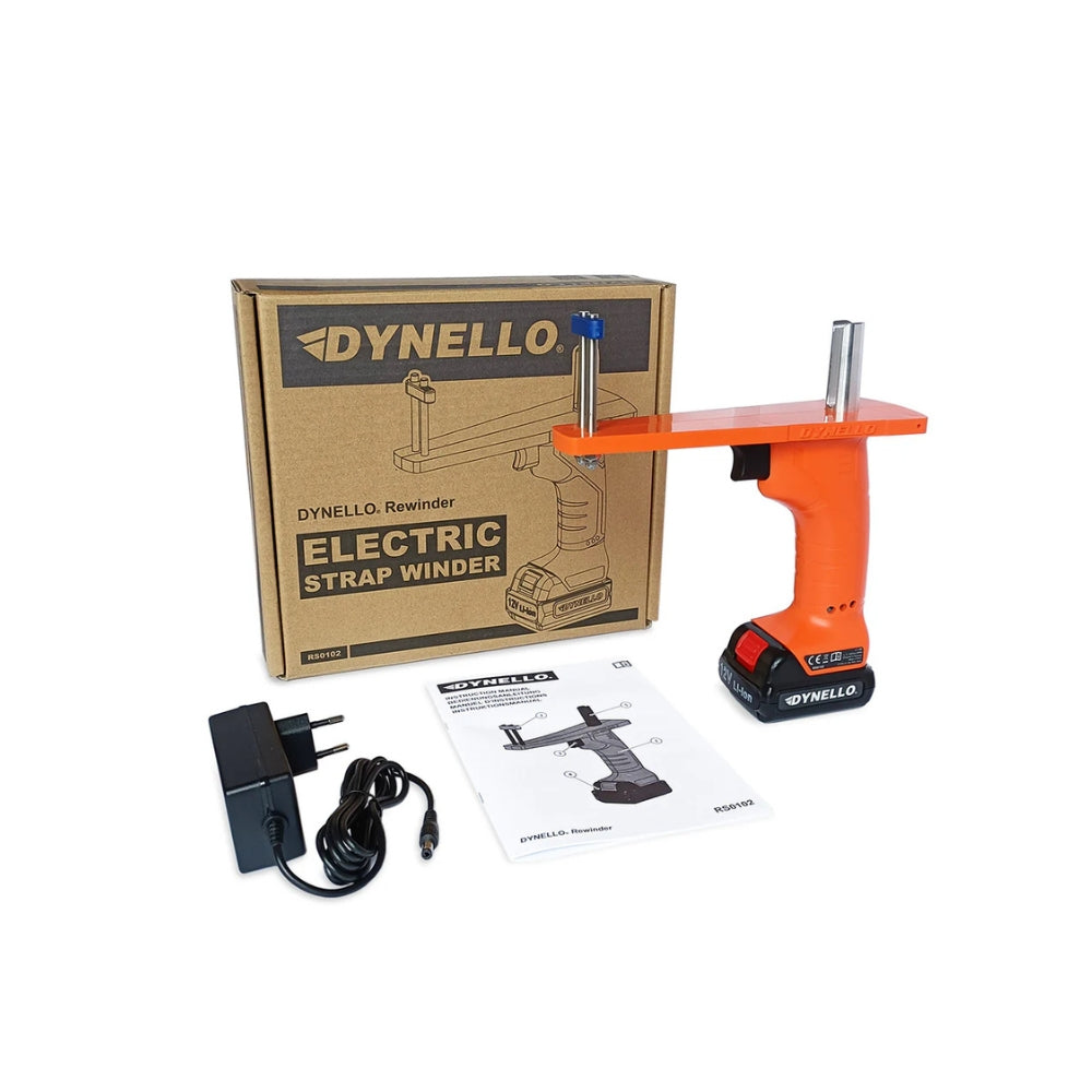 Dynello Rewinder i orange med sort base, kasse, oplader og manual.
