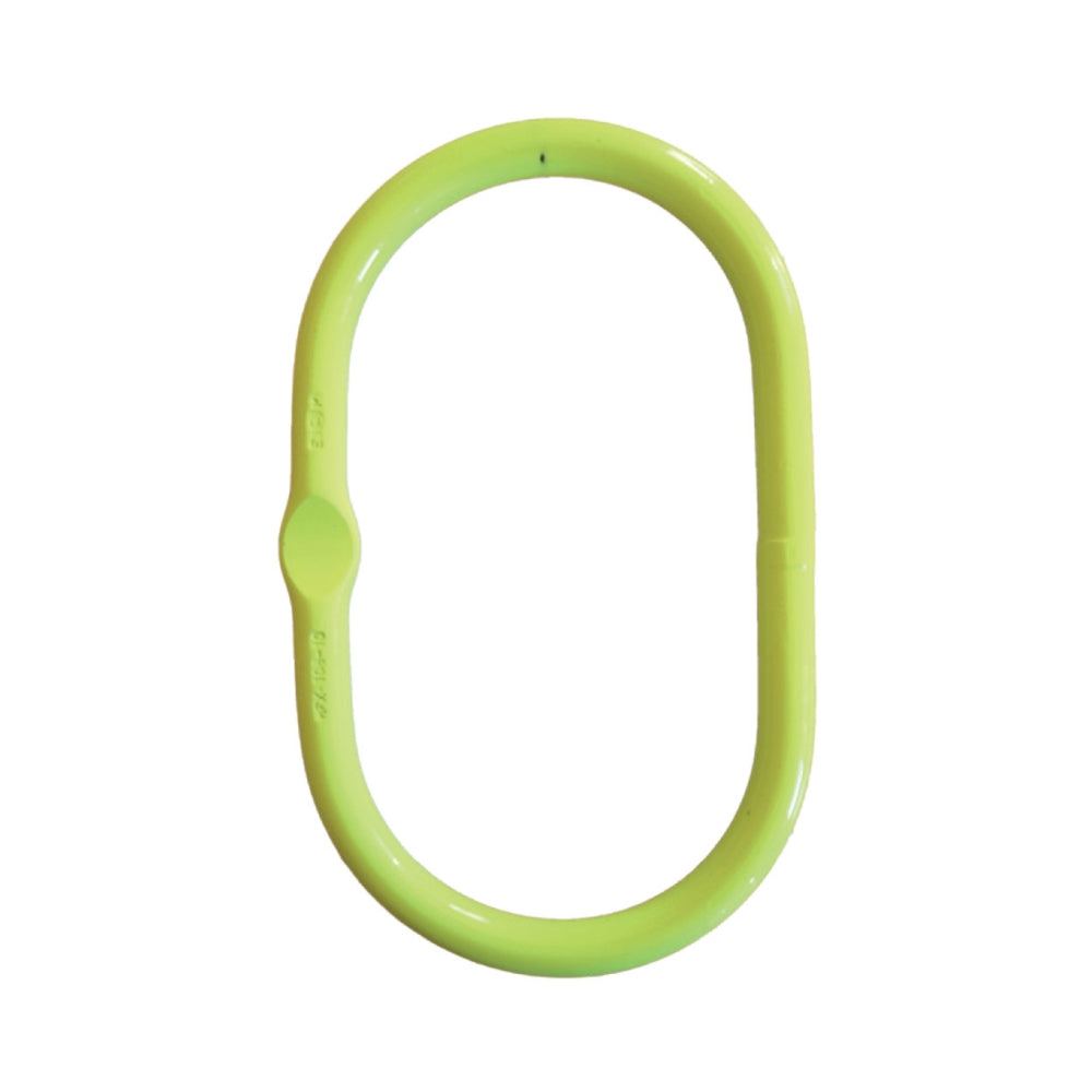 Oval lys grøn ring med præget tekst, muligvis specifikationer eller mærkning.