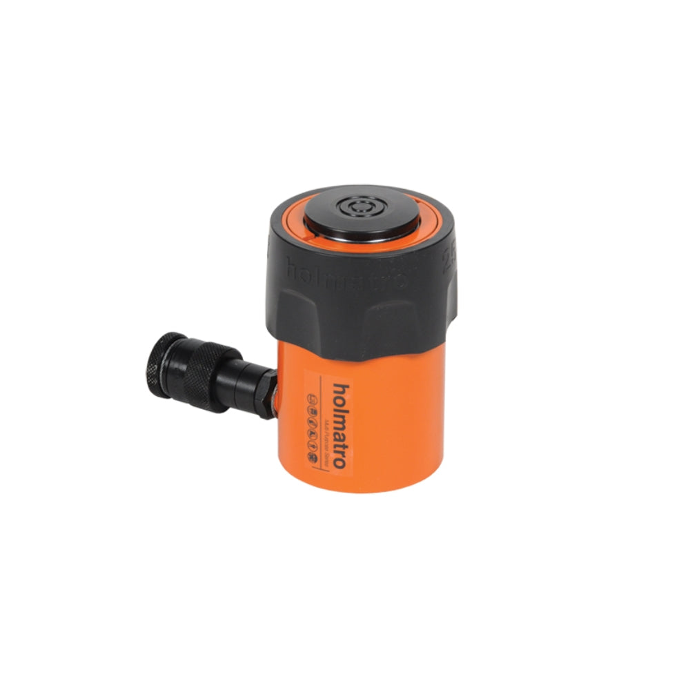 Orange Holmatro cylinder med sort top og sideforbindelse, model HGC 25 S 15.