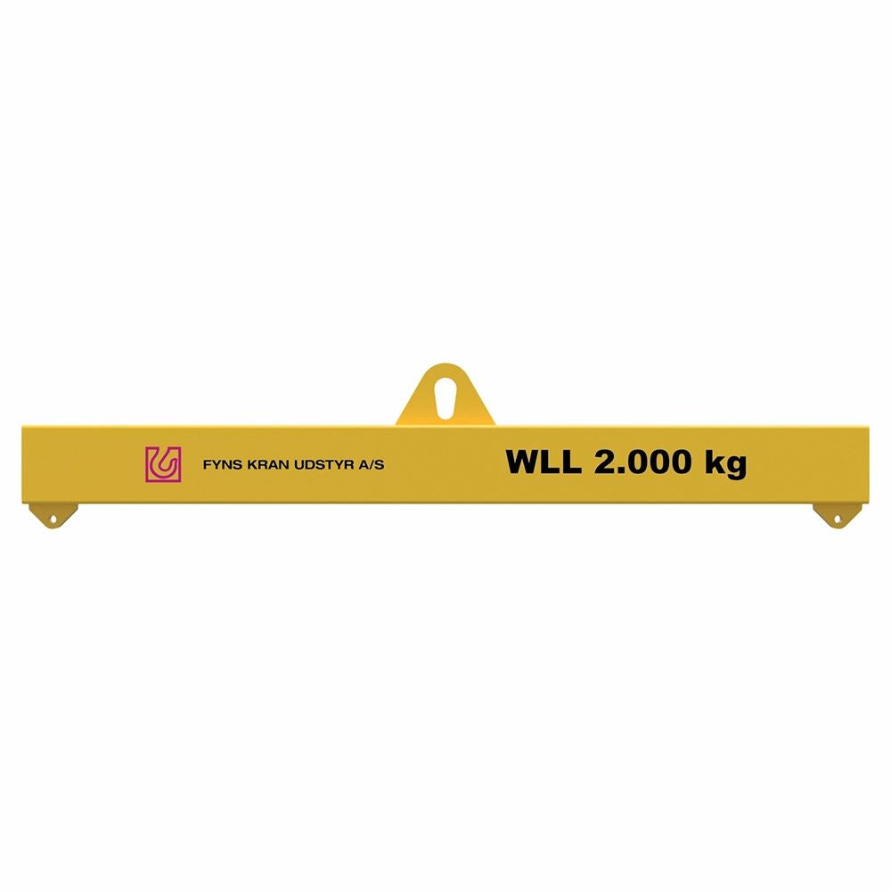 Gul løfteåg med logo "FYNS KRAN UDSTYR A/S" og tekst "WLL 2.000 kg" på siden.