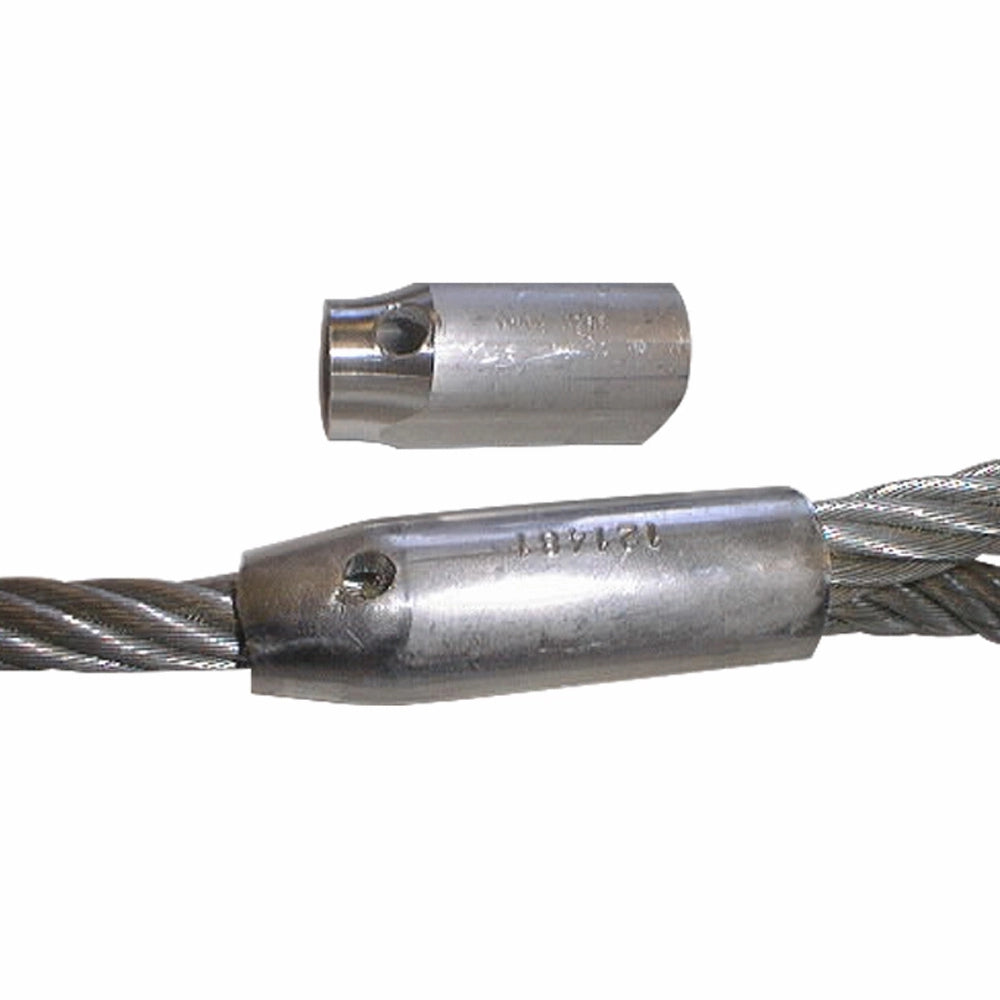 To metalcylindre, én fastgjort til kabel, begge med små cirkulære huller, glat og robust.