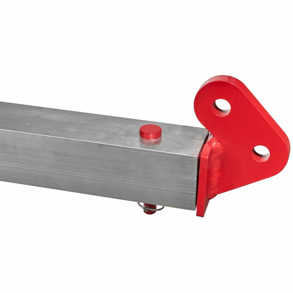 Sølvfarvet metalarm med rød ende og to huller, del af Lasto Alu Planåg dupleks WLL 15.0T.