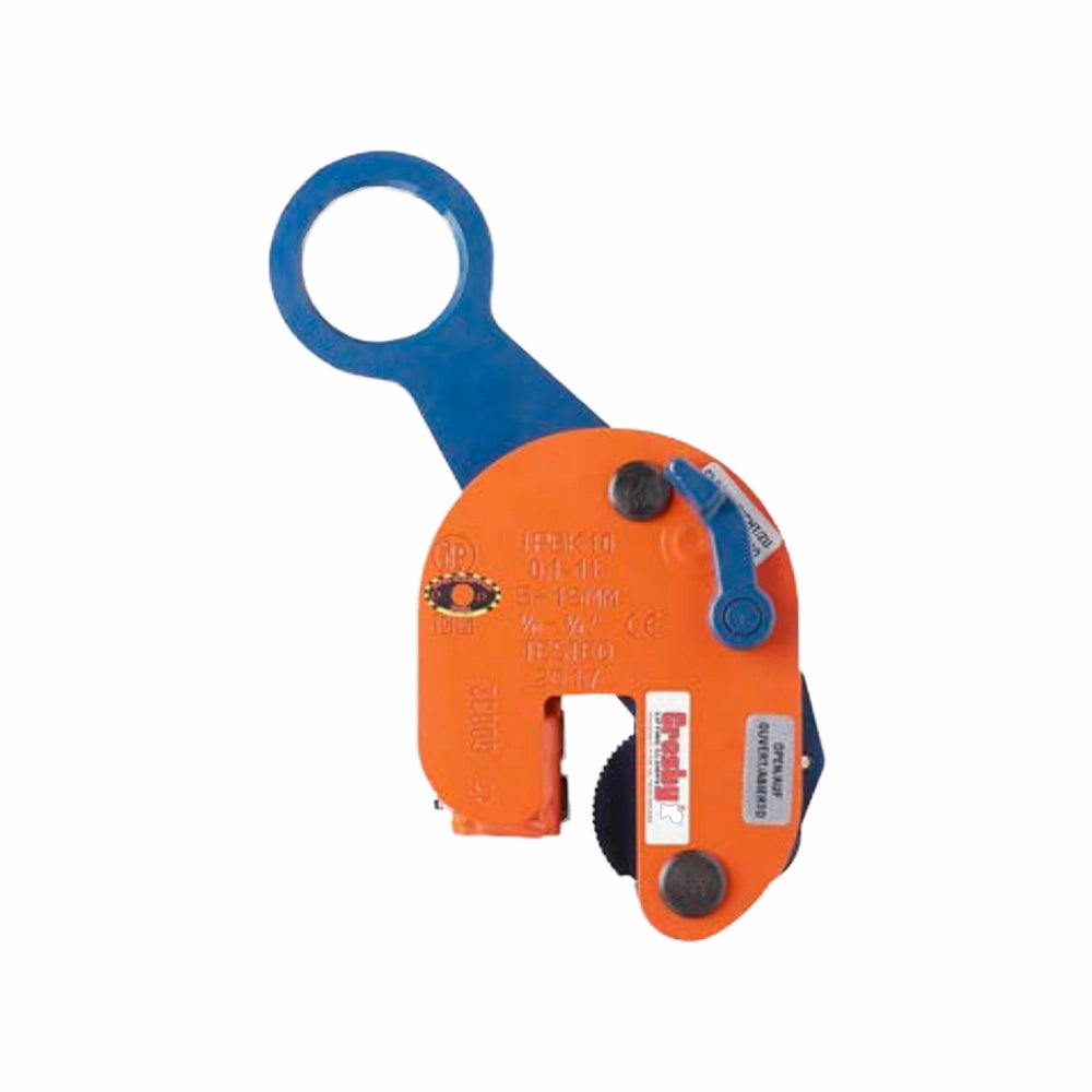 Orange løfteklo IPBK10 med blåt håndtag og cirkulært løfteøje øverst.