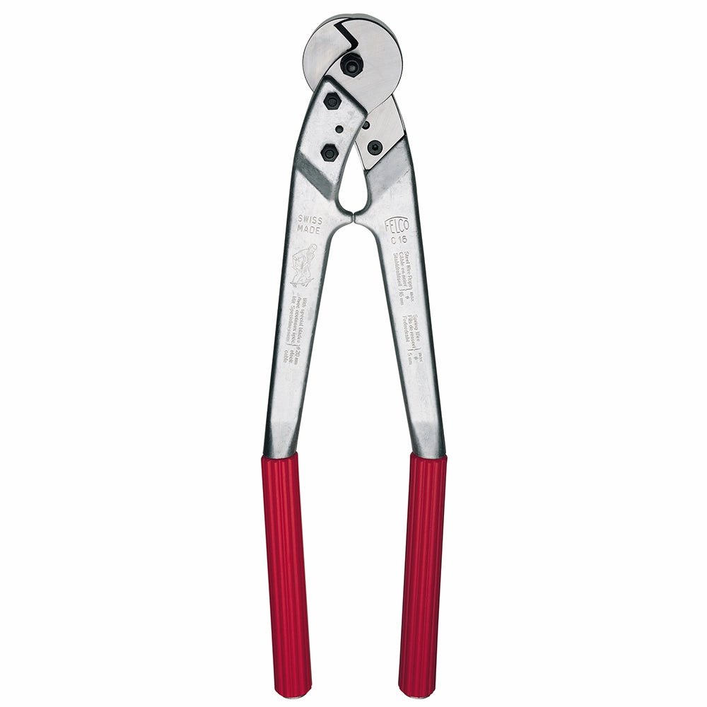 En metalsaks med røde håndtag og robuste skærehoveder. Designet til præcis og kraftfuld klipning.