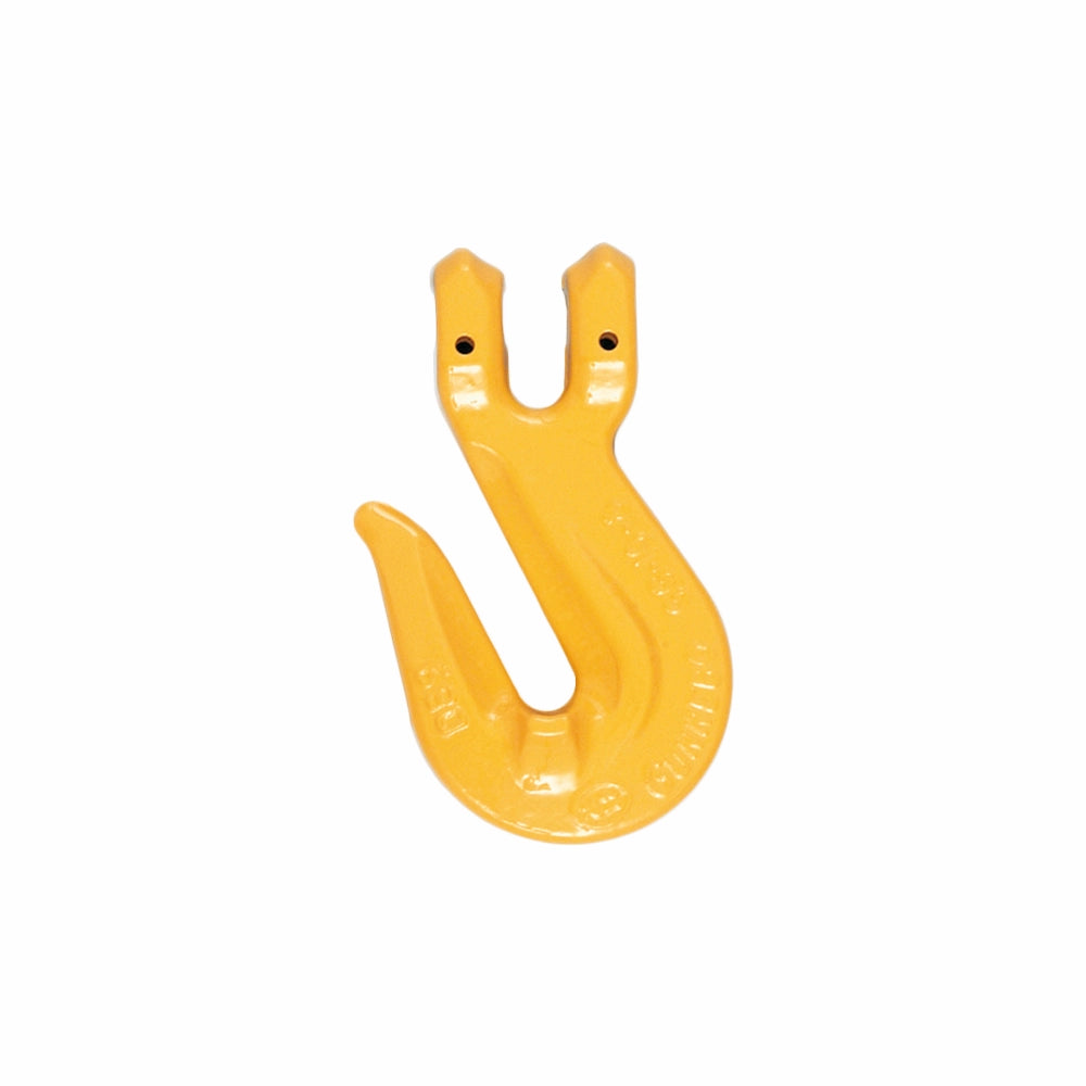 Gul Gunnebo Parallelkrog GG 16-8 med U-formet åbning, robust design og to huller øverst.