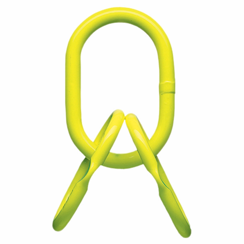 Lys gul, skinnende metalring med oval form og to kroge nederst.