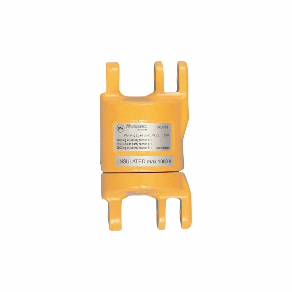 Gult Gunnebo SKLI-10-8 produkt med to gafle-ender, etiket med WLL og isolering op til 1000 V.