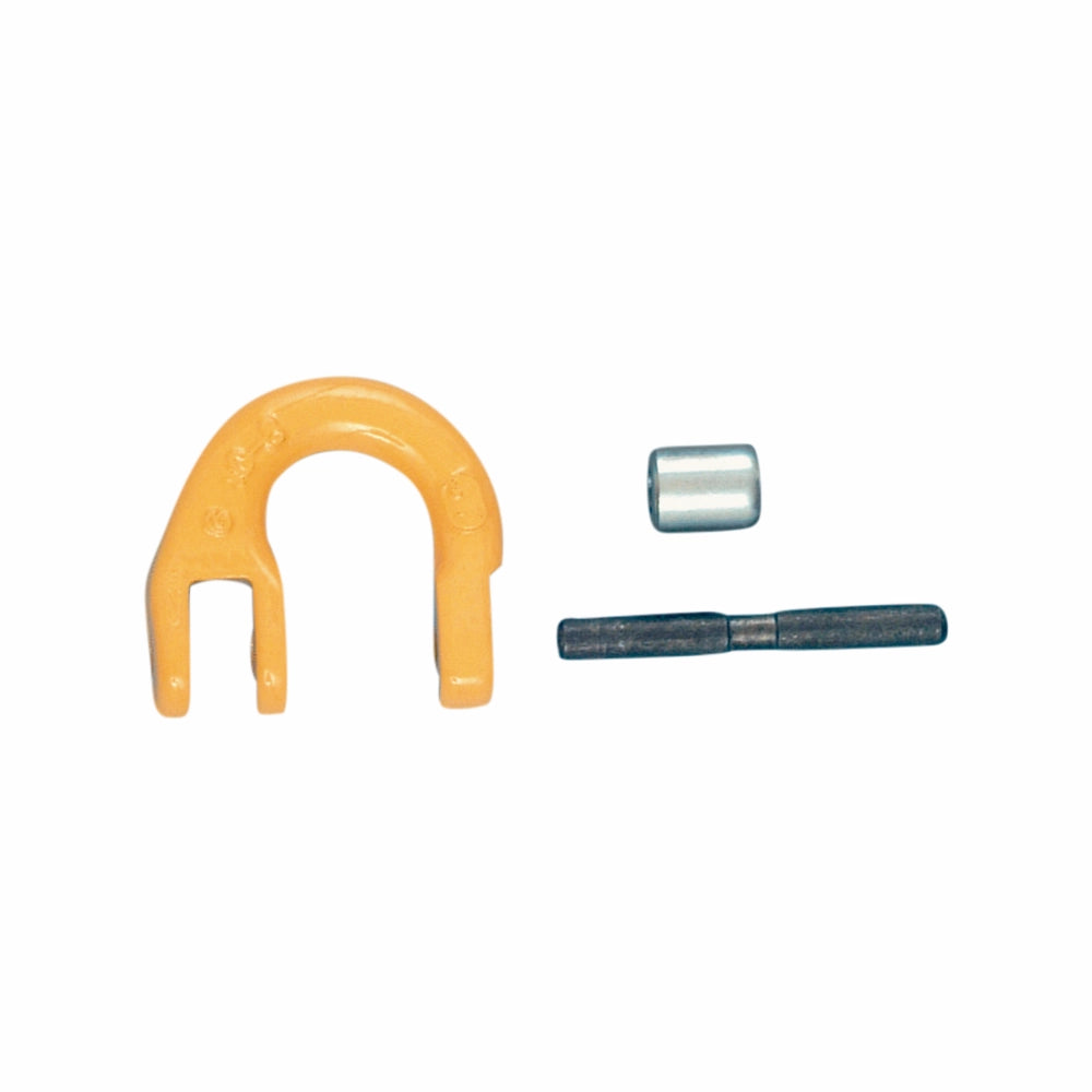 Orange U-form, cylindrisk metalstykke og stangdel, del af Gunnebo Samleled Halvt SKT 22-8.