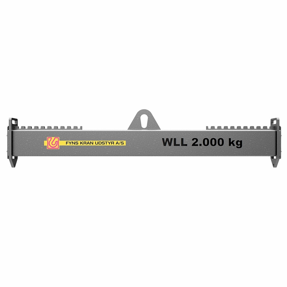 Løfteåg type S11 med centralt øje, kroge i ender, WLL 2.000 kg, Fyns Kran Udstyr A/S logo.
