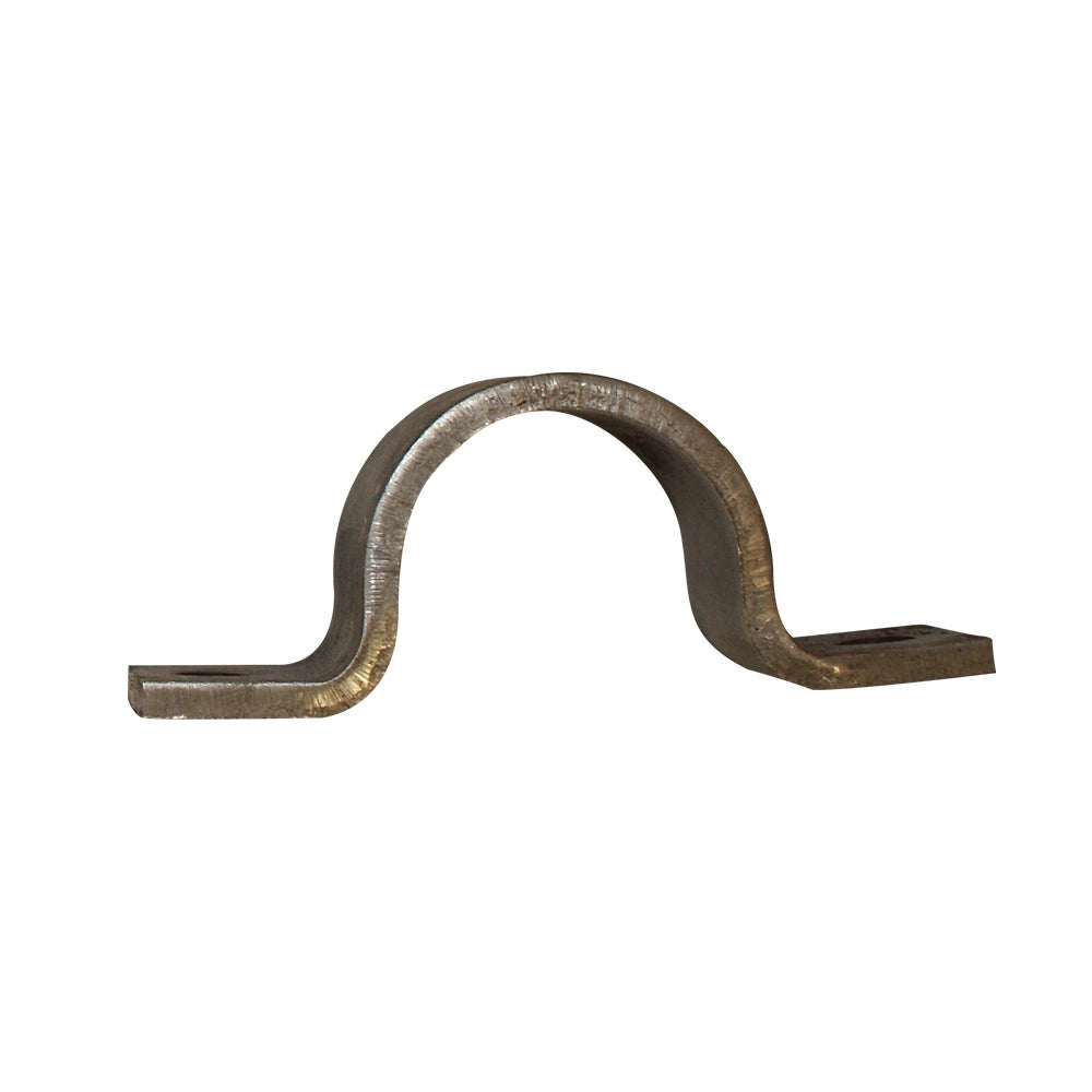 U-formet metalbøjle med flade ender til montering, sandsynligvis lavet af stål.