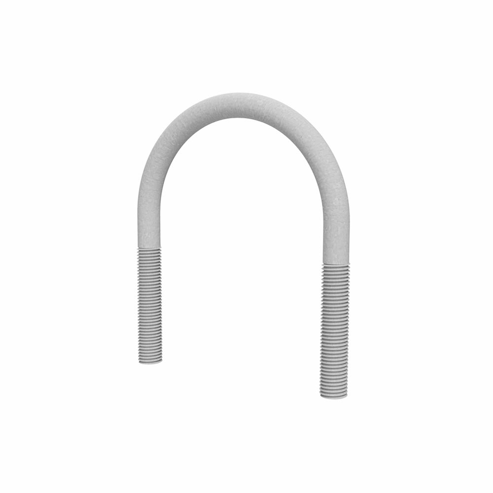 U-bøjle med gevind i begge ender, lavet af metal. Designet er simpelt og funktionelt.