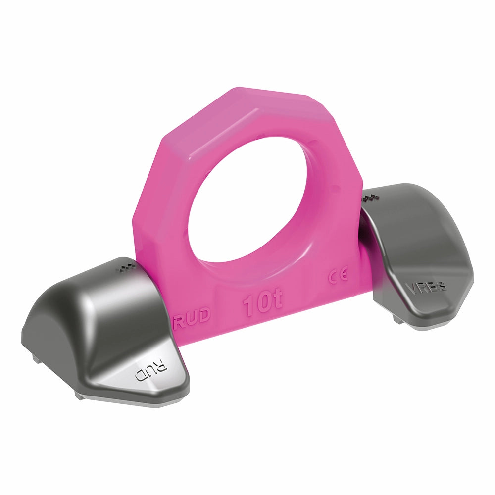 Pink RUD løftebeslag med central ring, mærket 10t og model VRS.