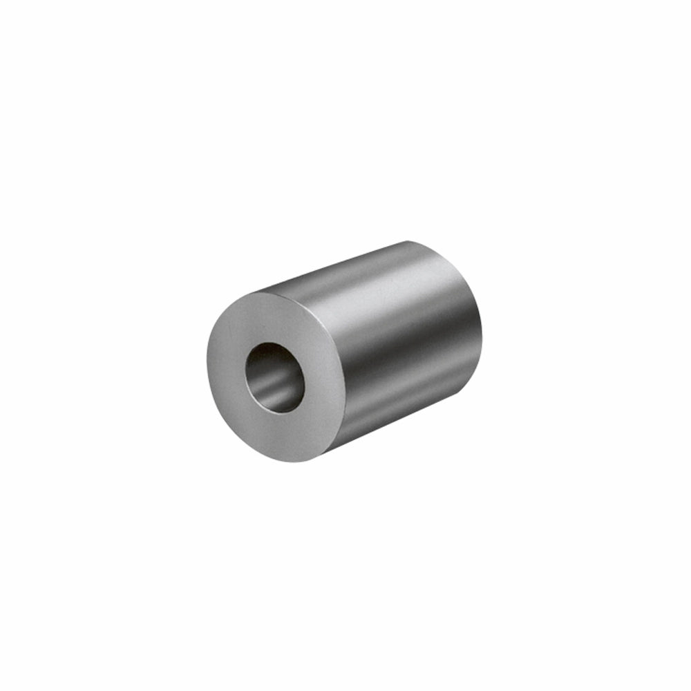 Cylindrisk aluminiumslås, 20mm, glat overflade, centralt hul gennem hele længden.