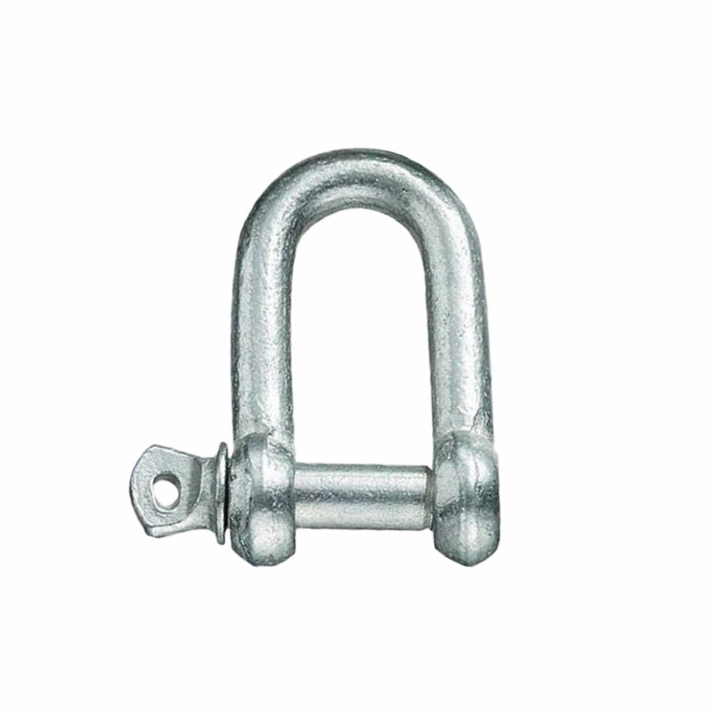 D-sjækel med U-formet design og glat, galvaniseret overflade.