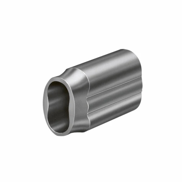 Metallisk cylinder med oval åbning, glat overflade og symmetrisk design.