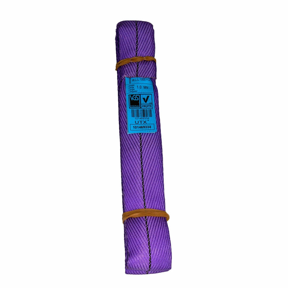 Violet rundslynge med etiket, WLL 1000 kg, længde 1,0 m.
