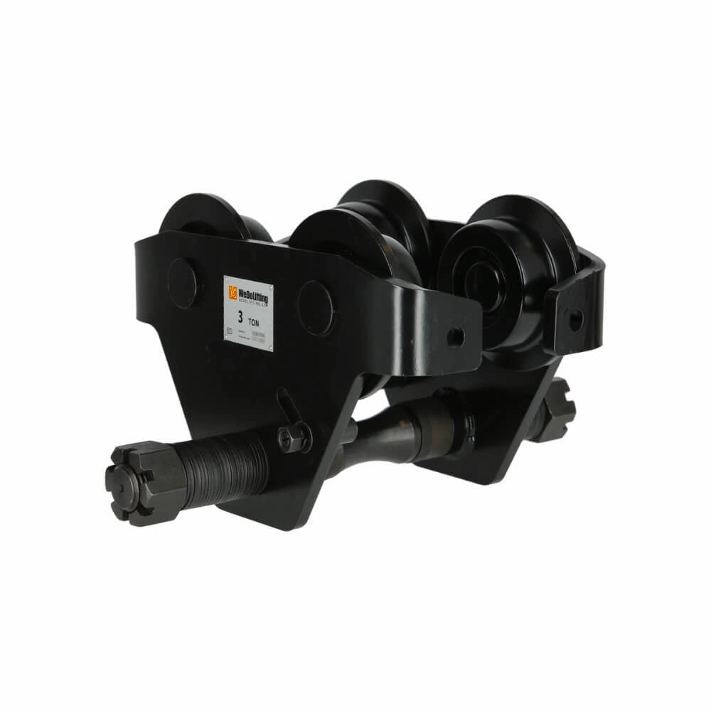 Sort industriel løbekat med flere hjul, kapacitet 3 ton, mærkat viser "WDL Løbekat".