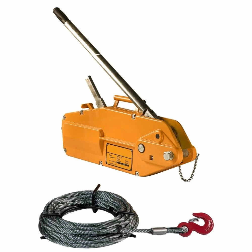 Orange wiretalje med 20m wire og rød krog, klar til brug.